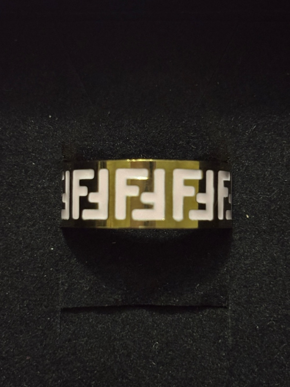 Fendi Pink & Gold Logo Band Ring